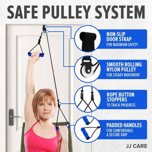 JJ CARE Over the Door Shoulder Pulley for Physical Therapy, 90 Inches Adjustable Exercise Pulleys for Shoulder Rehab - Rotator Cuff Exercise Equipment with Padded Handles, Door Hanger & Carry Bag
